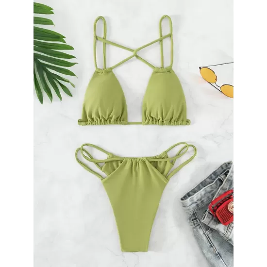 Backless Belly-Hollow Solid Color Padded Bikini Swimsuit Backless Belly-Hollow Solid Color Padded Bikini Swimsuit
