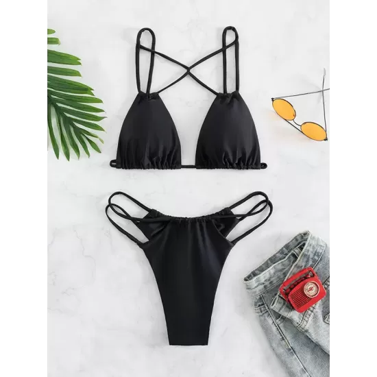 Backless Belly-Hollow Solid Color Padded Bikini Swimsuit Backless Belly-Hollow Solid Color Padded Bikini Swimsuit