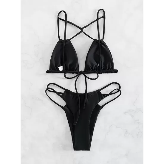 Backless Belly-Hollow Solid Color Padded Bikini Swimsuit Backless Belly-Hollow Solid Color Padded Bikini Swimsuit