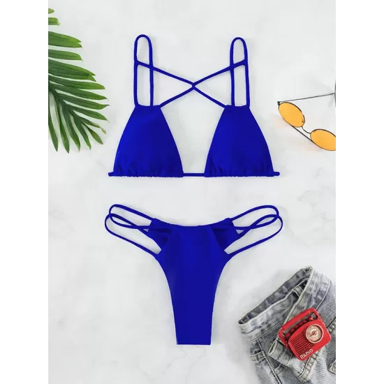 Backless Belly-Hollow Solid Color Padded Bikini Swimsuit Backless Belly-Hollow Solid Color Padded Bikini Swimsuit