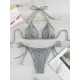 Backless Bandage Solid Color Padded Halter-Neck Bikini Swimsuit Backless Bandage Solid Color Padded Halter-Neck Bikini Swimsuit