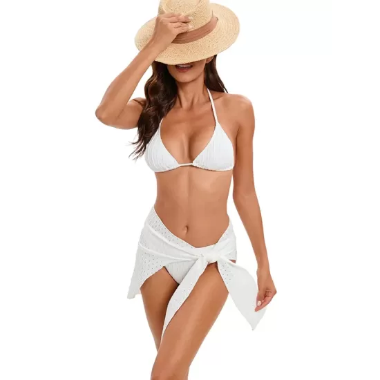 Three-piece Set Padded Backless Solid Color Halter-Neck Bikini Swimsuit Three-piece Set Padded Backless Solid Color Halter-Neck Bikini Swimsuit
