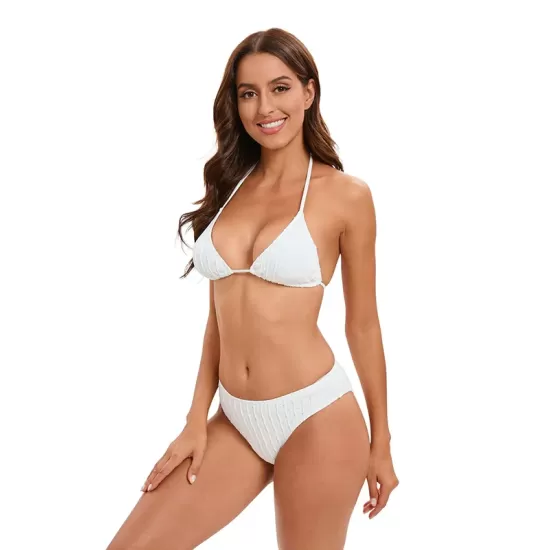 Three-piece Set Padded Backless Solid Color Halter-Neck Bikini Swimsuit Three-piece Set Padded Backless Solid Color Halter-Neck Bikini Swimsuit