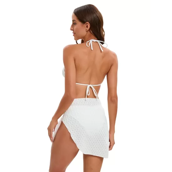 Three-piece Set Padded Backless Solid Color Halter-Neck Bikini Swimsuit Three-piece Set Padded Backless Solid Color Halter-Neck Bikini Swimsuit
