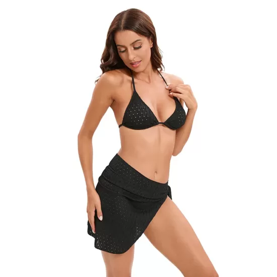 Three-piece Set Padded Backless Solid Color Halter-Neck Bikini Swimsuit Three-piece Set Padded Backless Solid Color Halter-Neck Bikini Swimsuit