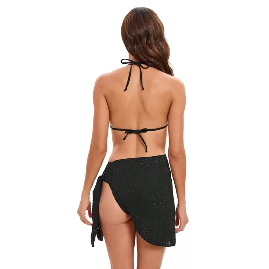 Three-piece Set Padded Backless Solid Color Halter-Neck Bikini Swimsuit Three-piece Set Padded Backless Solid Color Halter-Neck Bikini Swimsuit
