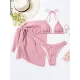 Three-piece Set Padded Backless Solid Color Halter-Neck Bikini Swimsuit Three-piece Set Padded Backless Solid Color Halter-Neck Bikini Swimsuit