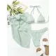 Three-piece Set Padded Backless Solid Color Halter-Neck Bikini Swimsuit Three-piece Set Padded Backless Solid Color Halter-Neck Bikini Swimsuit