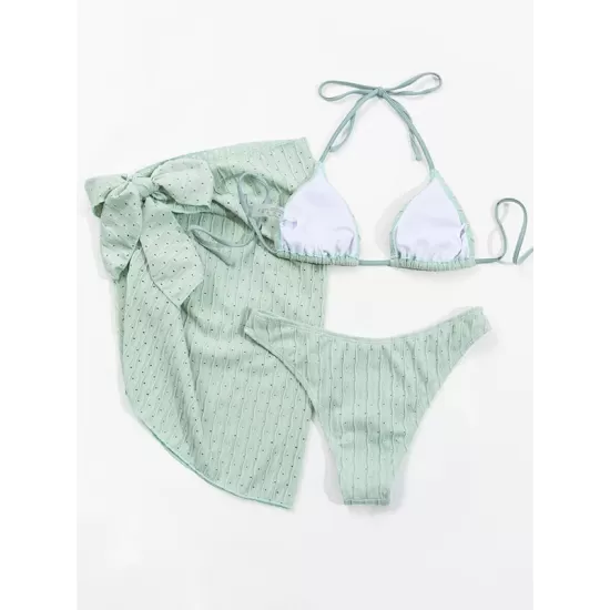 Three-piece Set Padded Backless Solid Color Halter-Neck Bikini Swimsuit Three-piece Set Padded Backless Solid Color Halter-Neck Bikini Swimsuit