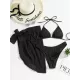 Three-piece Set Padded Backless Solid Color Halter-Neck Bikini Swimsuit Three-piece Set Padded Backless Solid Color Halter-Neck Bikini Swimsuit