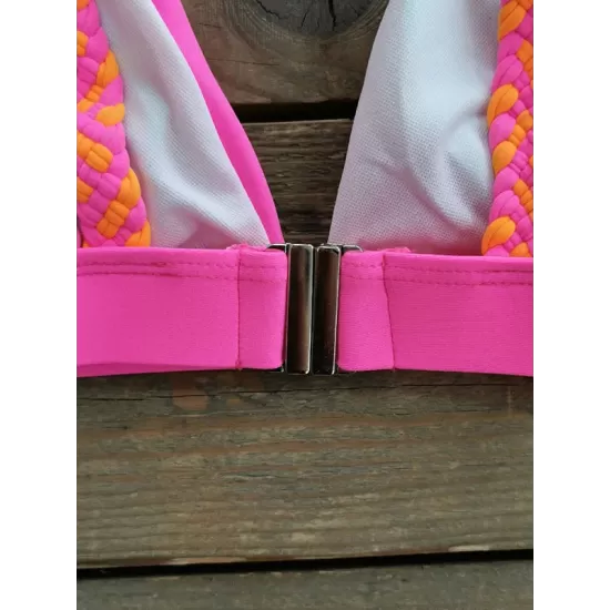 Contrast Color Hollow Padded Spaghetti-Neck Bikini Swimsuit Contrast Color Hollow Padded Spaghetti-Neck Bikini Swimsuit