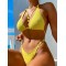Backless Hollow Solid Color Padded Spaghetti-Neck Bikini Swimsuit