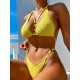 Backless Hollow Solid Color Padded Spaghetti-Neck Bikini Swimsuit Backless Hollow Solid Color Padded Spaghetti-Neck Bikini Swimsuit