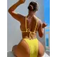 Backless Hollow Solid Color Padded Spaghetti-Neck Bikini Swimsuit Backless Hollow Solid Color Padded Spaghetti-Neck Bikini Swimsuit
