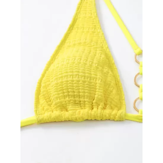 Backless Hollow Solid Color Padded Spaghetti-Neck Bikini Swimsuit Backless Hollow Solid Color Padded Spaghetti-Neck Bikini Swimsuit