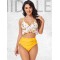 Padded Contrast Color Falbala Floral Printed Hollow Bikini Swimsuit