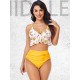 Padded Contrast Color Falbala Floral Printed Hollow Bikini Swimsuit Padded Contrast Color Falbala Floral Printed Hollow Bikini Swimsuit
