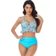 Padded Contrast Color Falbala Floral Printed Hollow Bikini Swimsuit Padded Contrast Color Falbala Floral Printed Hollow Bikini Swimsuit
