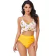Padded Contrast Color Falbala Floral Printed Hollow Bikini Swimsuit Padded Contrast Color Falbala Floral Printed Hollow Bikini Swimsuit
