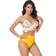 Padded Contrast Color Falbala Floral Printed Hollow Bikini Swimsuit Padded Contrast Color Falbala Floral Printed Hollow Bikini Swimsuit