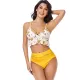 Padded Contrast Color Falbala Floral Printed Hollow Bikini Swimsuit Padded Contrast Color Falbala Floral Printed Hollow Bikini Swimsuit