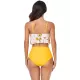Padded Contrast Color Falbala Floral Printed Hollow Bikini Swimsuit Padded Contrast Color Falbala Floral Printed Hollow Bikini Swimsuit