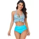 Padded Contrast Color Falbala Floral Printed Hollow Bikini Swimsuit Padded Contrast Color Falbala Floral Printed Hollow Bikini Swimsuit