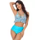 Padded Contrast Color Falbala Floral Printed Hollow Bikini Swimsuit Padded Contrast Color Falbala Floral Printed Hollow Bikini Swimsuit