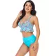 Padded Contrast Color Falbala Floral Printed Hollow Bikini Swimsuit Padded Contrast Color Falbala Floral Printed Hollow Bikini Swimsuit