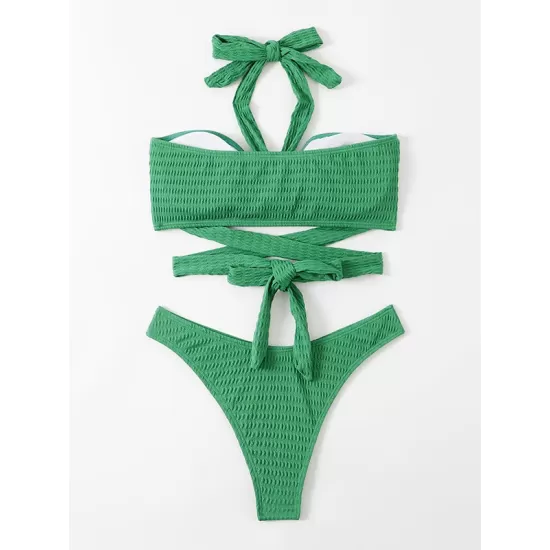 Padded Bandage Hollow Halter-Neck Bikini Swimsuit Padded Bandage Hollow Halter-Neck Bikini Swimsuit