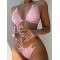 Padded Backless Bandage Belly-Hollow Chains Halter-Neck Bikini Swimsuit
