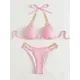 Padded Backless Bandage Belly-Hollow Chains Halter-Neck Bikini Swimsuit Padded Backless Bandage Belly-Hollow Chains Halter-Neck Bikini Swimsuit