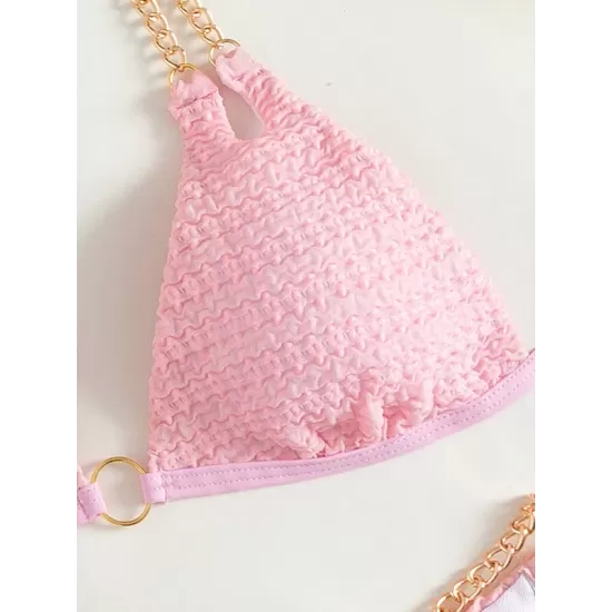 Padded Backless Bandage Belly-Hollow Chains Halter-Neck Bikini Swimsuit Padded Backless Bandage Belly-Hollow Chains Halter-Neck Bikini Swimsuit