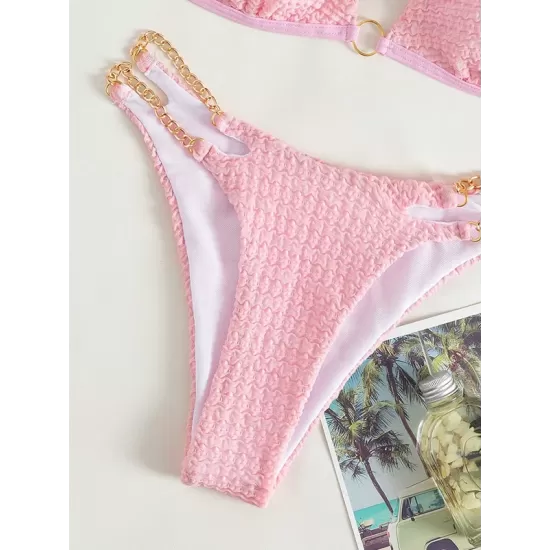 Padded Backless Bandage Belly-Hollow Chains Halter-Neck Bikini Swimsuit Padded Backless Bandage Belly-Hollow Chains Halter-Neck Bikini Swimsuit