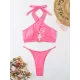 Padded Backless Bandage Hollow Halter-Neck Bikini Swimsuit Padded Backless Bandage Hollow Halter-Neck Bikini Swimsuit