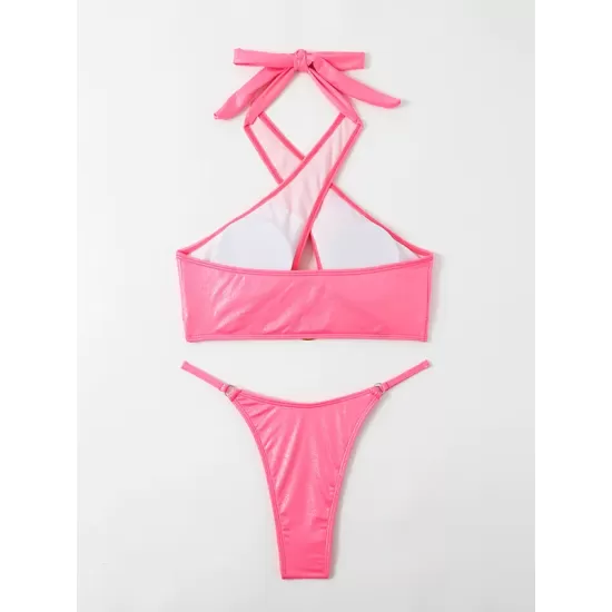 Padded Backless Bandage Hollow Halter-Neck Bikini Swimsuit Padded Backless Bandage Hollow Halter-Neck Bikini Swimsuit