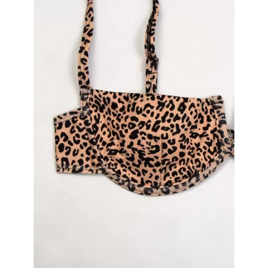 Underwired Leopard Three Pieces Bikini Set Underwired Leopard Three Pieces Bikini Set