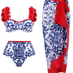 Appliques Floral Two Pieces Bikini Swimsuit