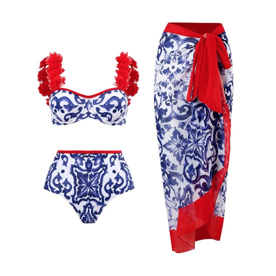 Appliques Floral Two Pieces Bikini Swimsuit Appliques Floral Two Pieces Bikini Swimsuit