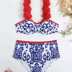 Appliques Floral Two Pieces Bikini Swimsuit