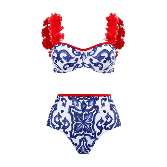 Appliques Floral Two Pieces Bikini Swimsuit Appliques Floral Two Pieces Bikini Swimsuit