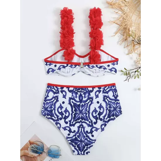Appliques Floral Two Pieces Bikini Swimsuit Appliques Floral Two Pieces Bikini Swimsuit