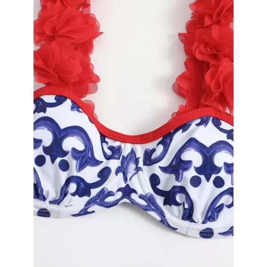 Appliques Floral Two Pieces Bikini Swimsuit Appliques Floral Two Pieces Bikini Swimsuit