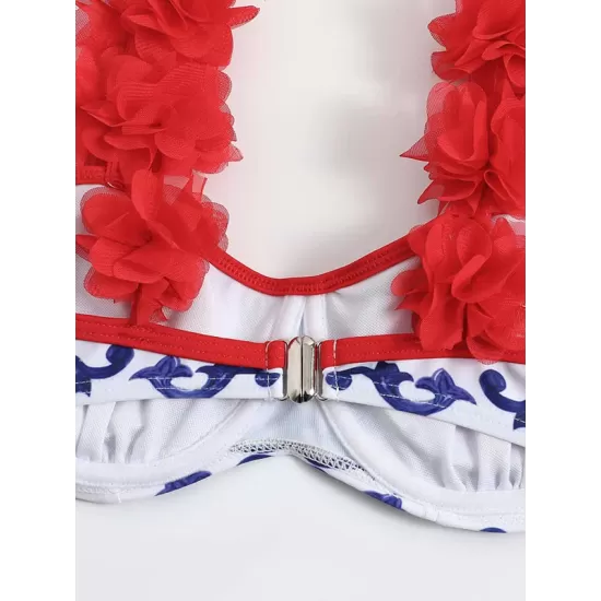 Appliques Floral Two Pieces Bikini Swimsuit Appliques Floral Two Pieces Bikini Swimsuit