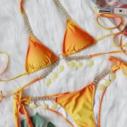 Padded Bandage Chains Shell Color-Block Bikini Swimsuit