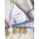 Padded Bandage Chains Shell Color-Block Bikini Swimsuit Padded Bandage Chains Shell Color-Block Bikini Swimsuit