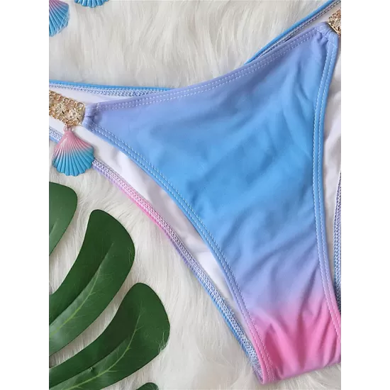 Padded Bandage Chains Shell Color-Block Bikini Swimsuit Padded Bandage Chains Shell Color-Block Bikini Swimsuit