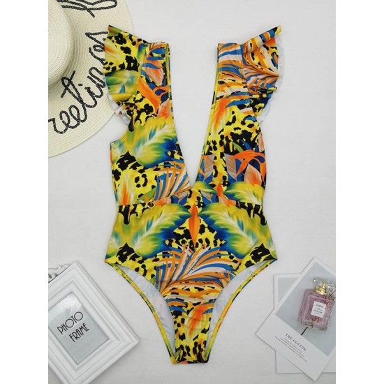 Falbala V-Neck One-Piece Swimsuit Falbala V-Neck One-Piece Swimsuit