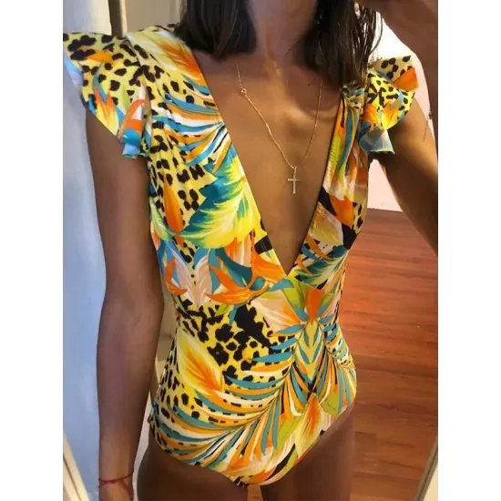 Falbala V-Neck One-Piece Swimsuit Falbala V-Neck One-Piece Swimsuit