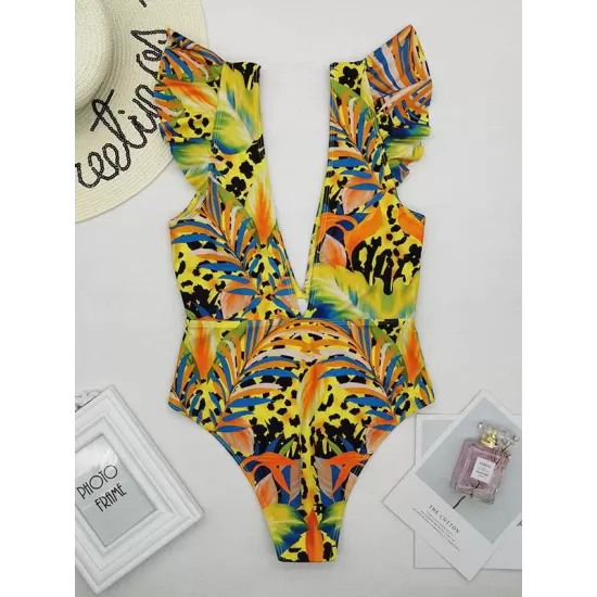 Falbala V-Neck One-Piece Swimsuit Falbala V-Neck One-Piece Swimsuit